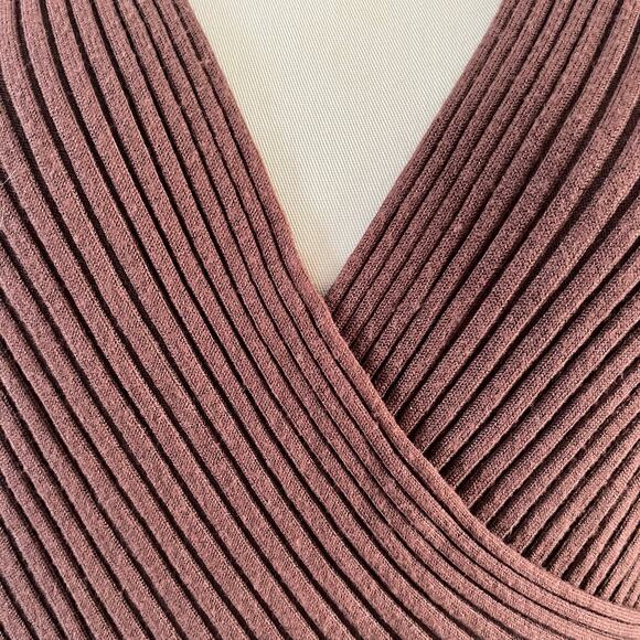 Retro Y2K Brown Wrap Ribbed Sweater Top Wmns M Cottagecore Goblincore - Picture 2 of 7